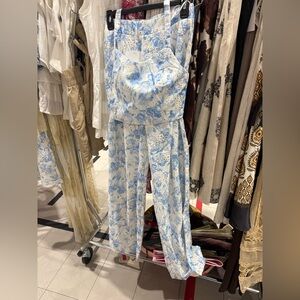 NWT Designer Floral Blue and White Pantsuit. Available in S & L.